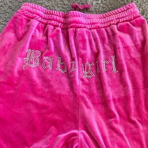 Pink Velour Pants with Rhinestone Detail